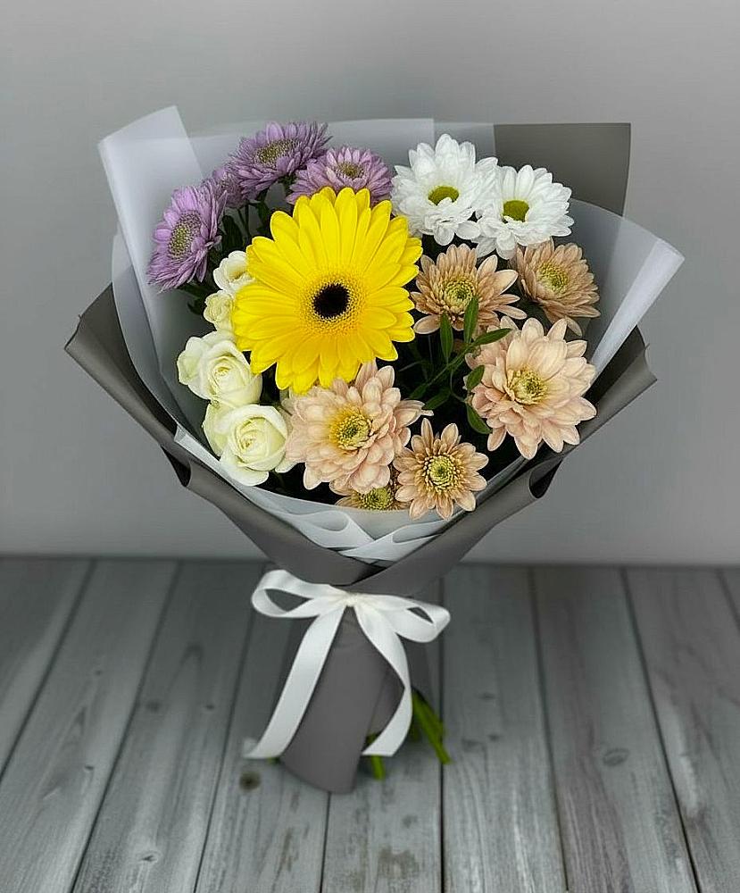 Букет цветов из: Розы, Герберы и Хризантемы в Верхней Кугульте