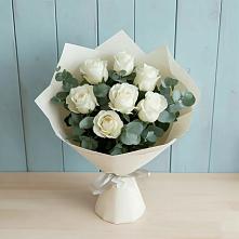 Букет Белые розы в Эвкалипте в Верхней Кугульте